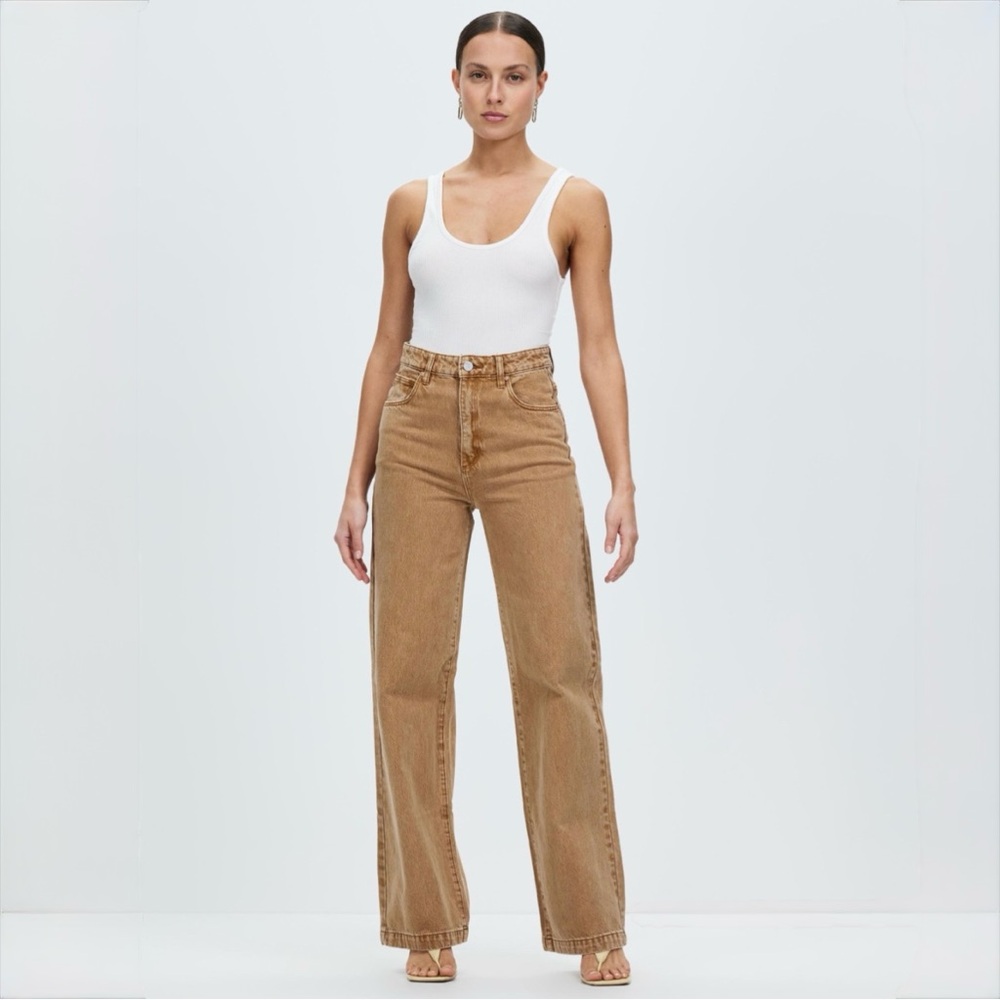 Abrand A Carrie Jeans Camel Brown High Rise Wide Straight Leg Size 24 AU6